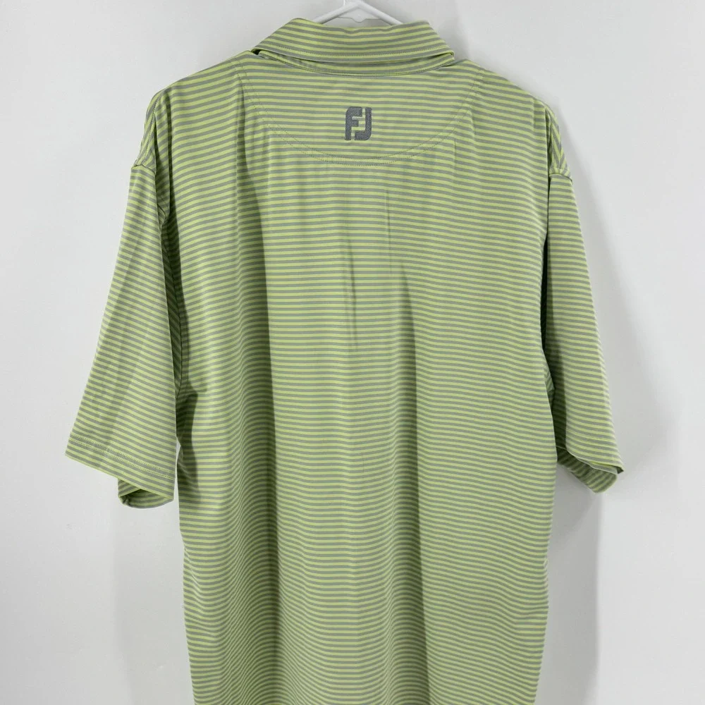 FootJoy Mens ProDry Stripe Golf Polo Shirt Lime Green‎ Grey Large Short Sleeve